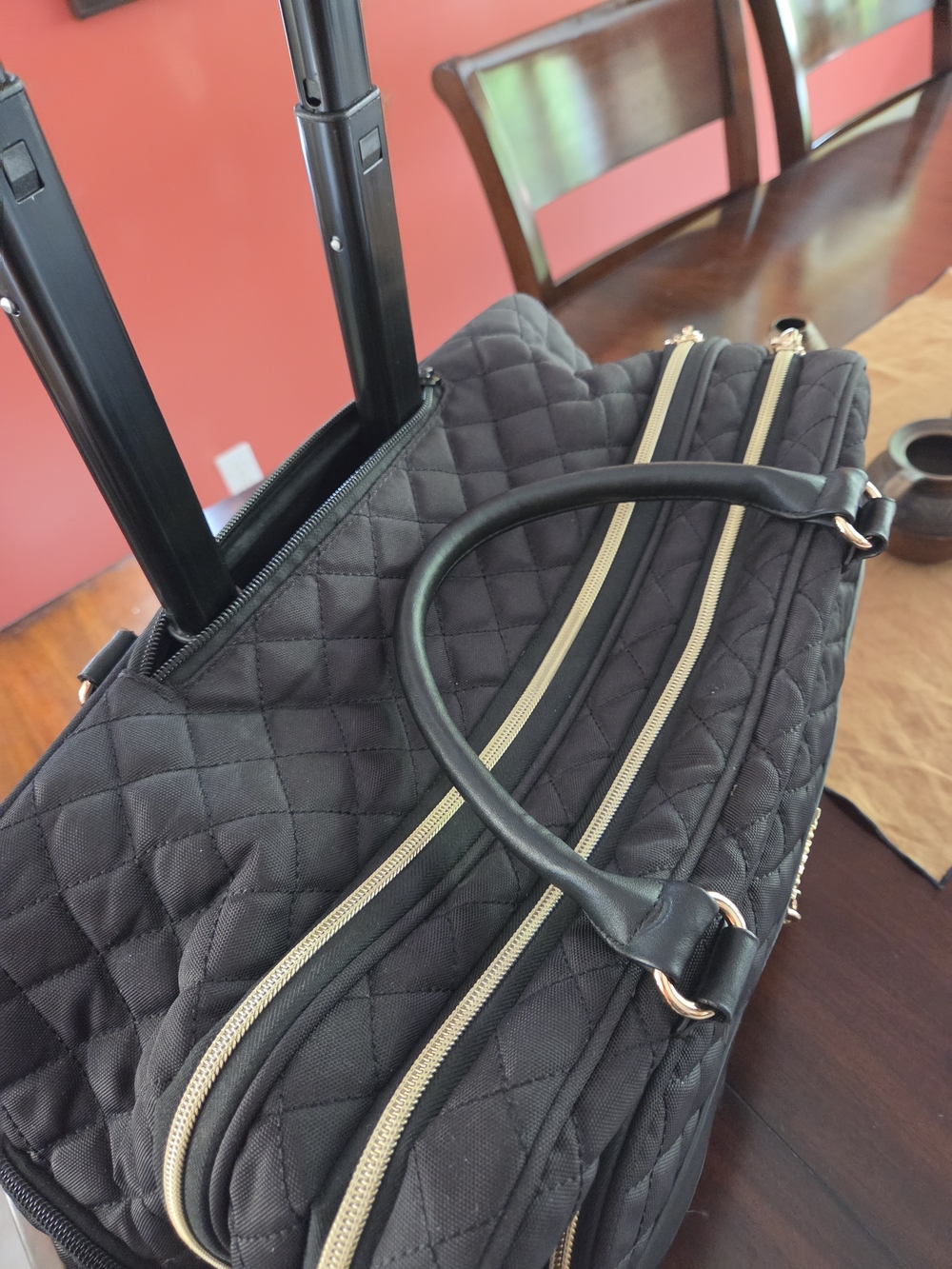 Quilted Black Travel Rolling Tote - Women's Carry-On. Very light use. - Picture 4 of 14